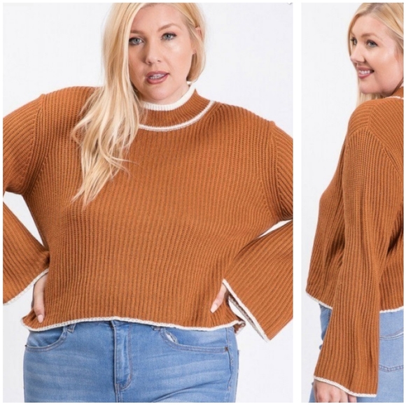 Camel Ribbed Mock Neck Plus Size crop sweater - Picture 2 of 9